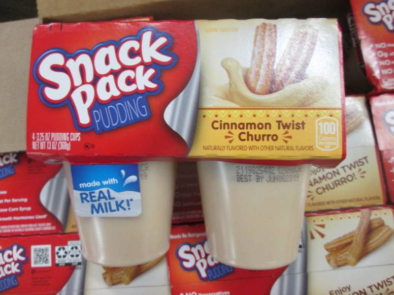 lot 114 image: Case of 12- 43.25 pks Snack Pack P...