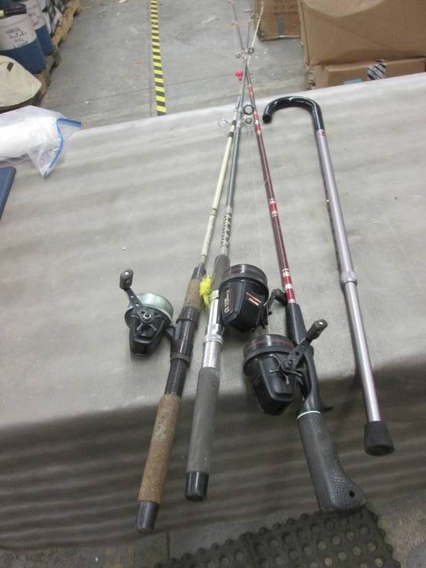 lot 129 image: 3 Fishing Rods, Adjustable Cane...