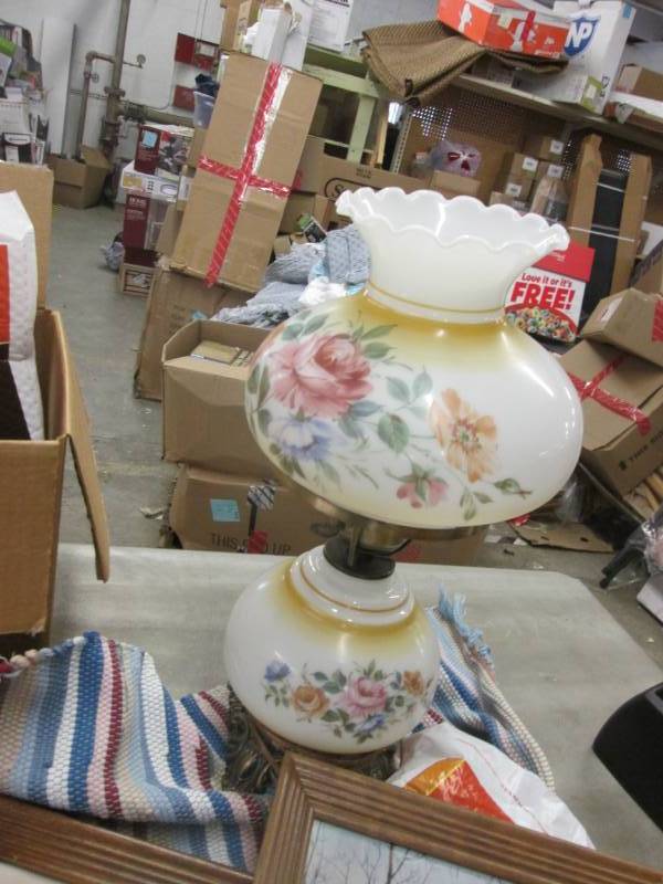 lot 132 image: Large Hurricane Lamp, Rug, 4 Pictur...