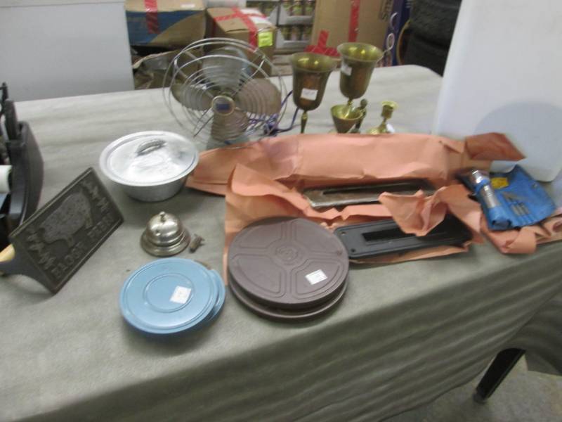 lot 168 image: Brass Items, Vintage Fan, Bacon Pre...