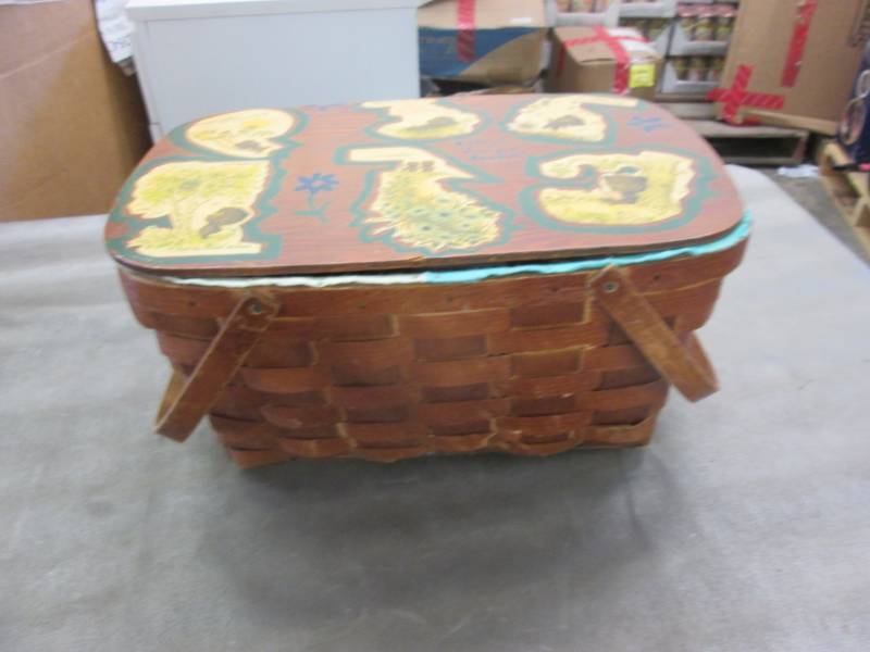 lot 192 image: Vintage Picnic Basket filled with c...