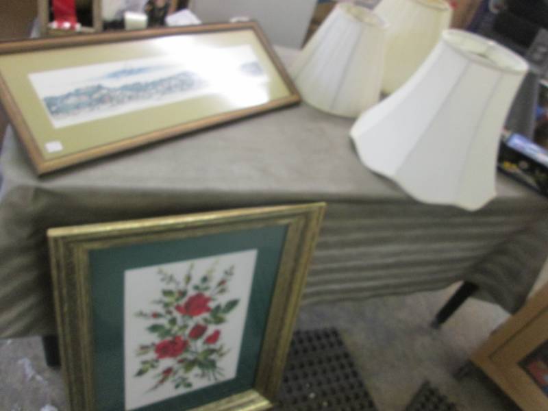 lot 204 image: Cross-stitched Picture, 4 Lamp Shad...