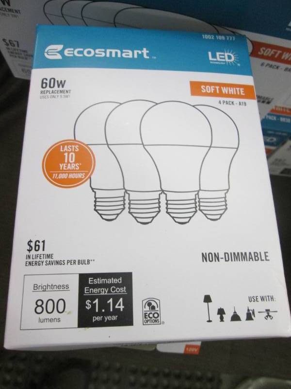 lot 349 image: 4 pks Ecosmart 60-Watt Equivalent A...