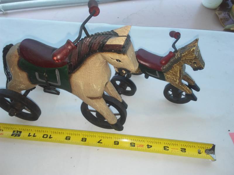 lot 34 image: Pair of wood rolling hobby horses - decorative.