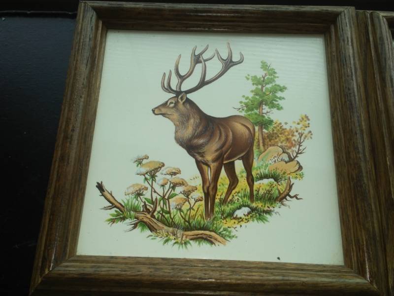 lot 64 image: Framed deer hunting tiles - 4.
