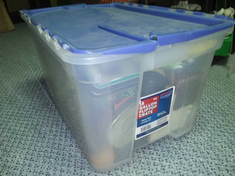 lot 146 image: Mystery lot - 18 gallon flip top tote full of treasures.