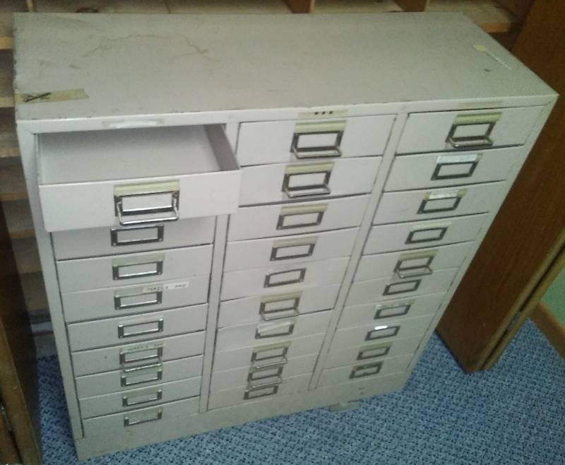 Metal parts or tool storage. 30 drawers