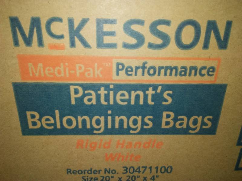 lot 214 image: McKesson patient belonging bags with rigid handle, Factory sealed, case of 250.