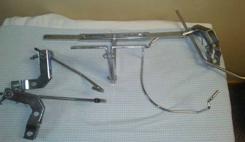 lot 305 image: Miscellaneous Chrome wheelchair parts, brakes, anti-reverse, cables - huge box.