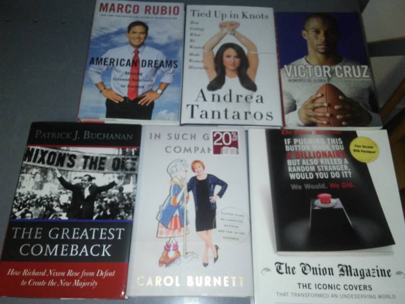 lot 205 image: Six new books, Carol Burnett, Marco Rubio, Nixon, Tantaro, Buchanan.