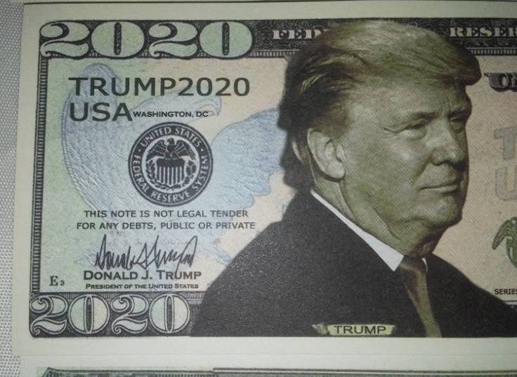 lot 188 image: 10 Donald Trump 2020 dollar bills.