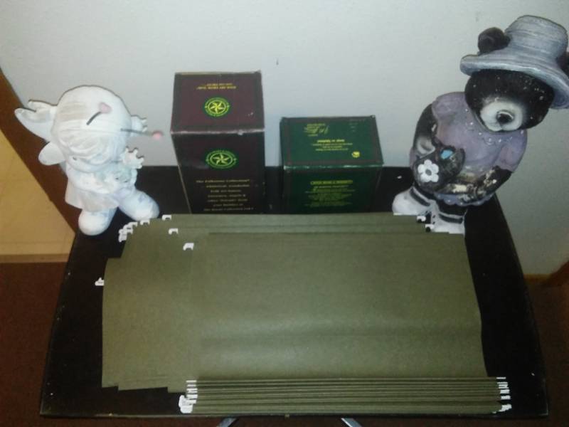 lot 312 image: 12 ft x 1 ft carpet Runner and more hanging files, figurines.