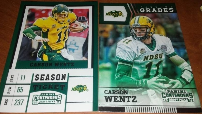 lot 123 image: 2 NDSU Bison Carson Wentz Rookie Cards