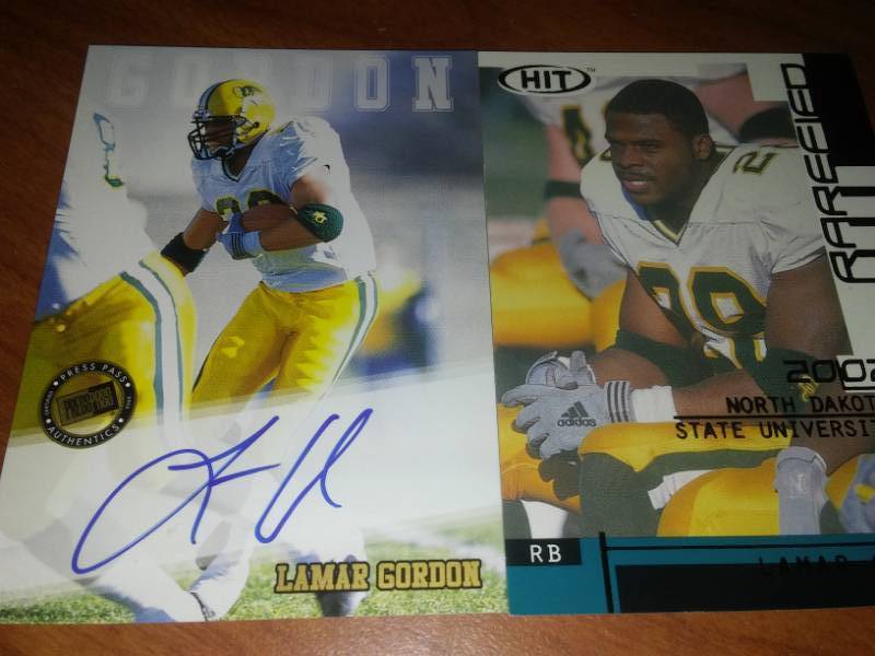 lot 125 image: NEW 2 NDSU Lamar Gordon Rookie Cards, one autographed.