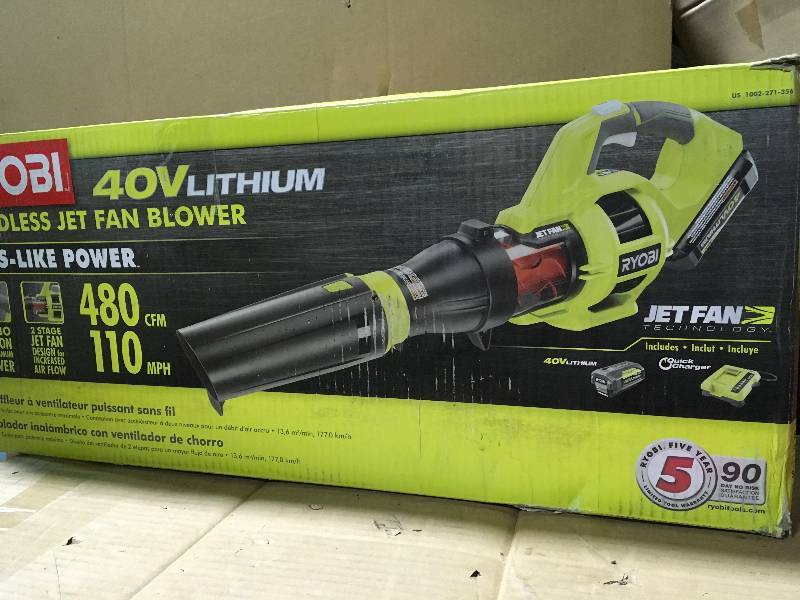 lot 21 image: RYOBI 110 MPH 480 CFM Variable-Speed Turbo 40-Volt Lithium-ion Cordless Jet Fan Leaf Blower - Battery and Charger Not Included in good condition