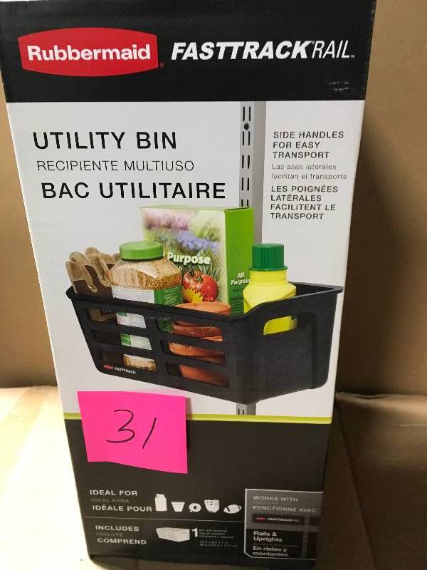 lot 31 image: Rubbermaid FastTrack Rail Utility Basket not used