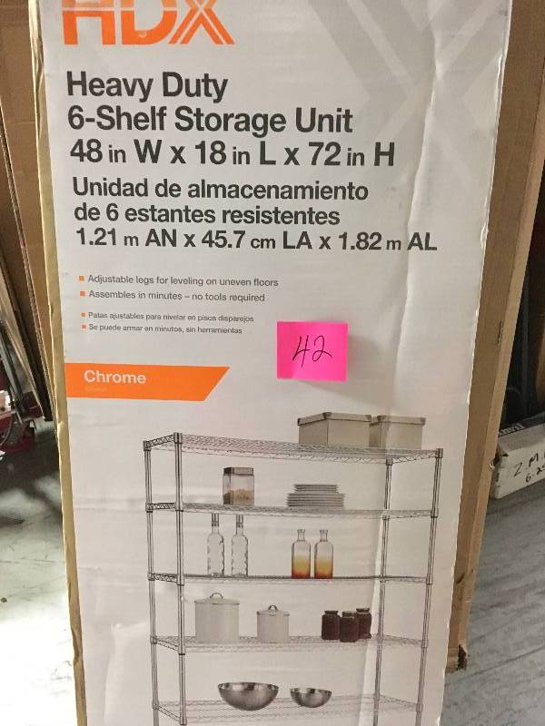 lot 42 image: HDX 6 Shelf 72 in. H x 48 in. W x 18 in. D Wire Unit in Black in good condition
