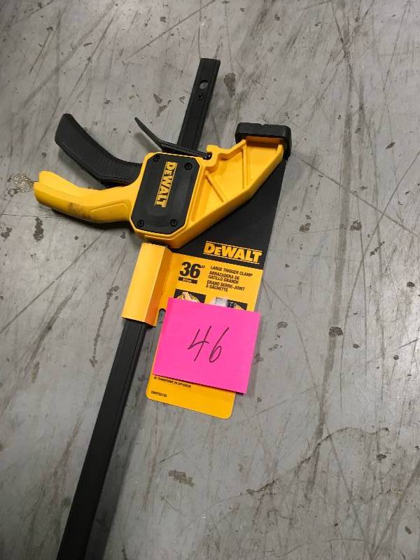 lot 46 image: DEWALT 36 in. 300 lbs. Trigger Clamp with 3.75 in. Throat Depth  in good condition