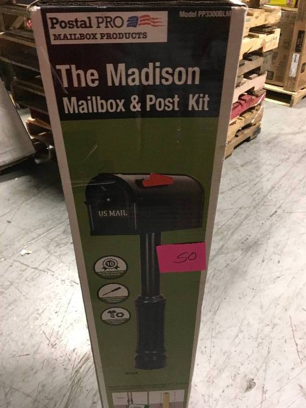 lot 50 image: Postal Pro Madison Mailbox and Post Kit, Black not used