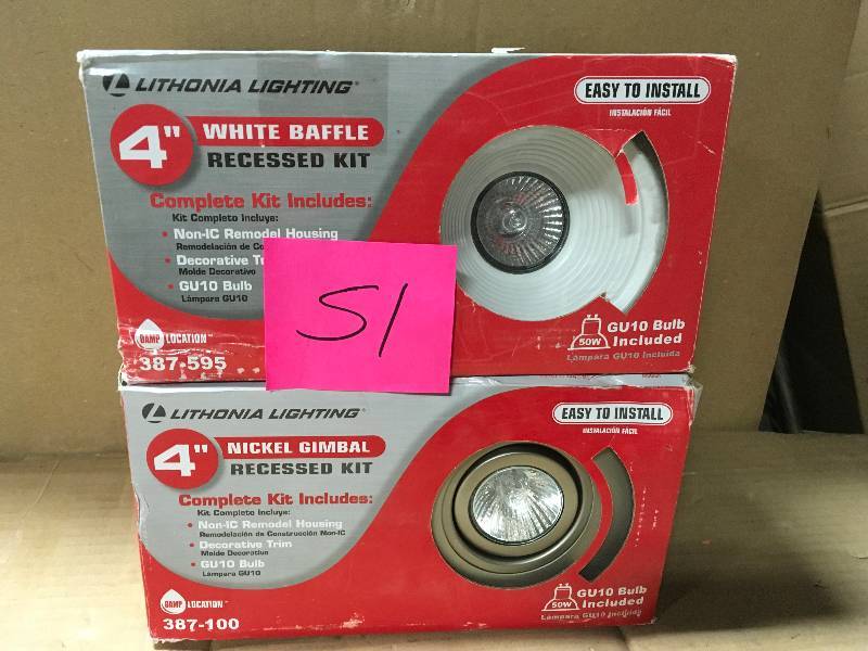 lot 51 image: Lithonia Lighting 4 in. GU10 Nickel Recessed Gimbal Kit not used