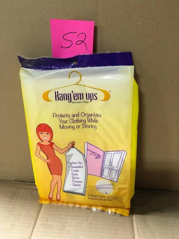 lot 52 image: Hangem ups 60 in. Crystal Clear Hanging Garment Bags with Extra Room for up to 10-Garments and Draw String Bottom (5-Pack)  in good condition