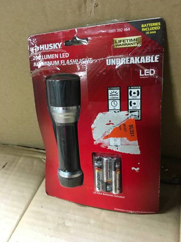 lot 61 image: Husky 165 Lumen LED Virtually Unbreakable Aluminum Flashlight