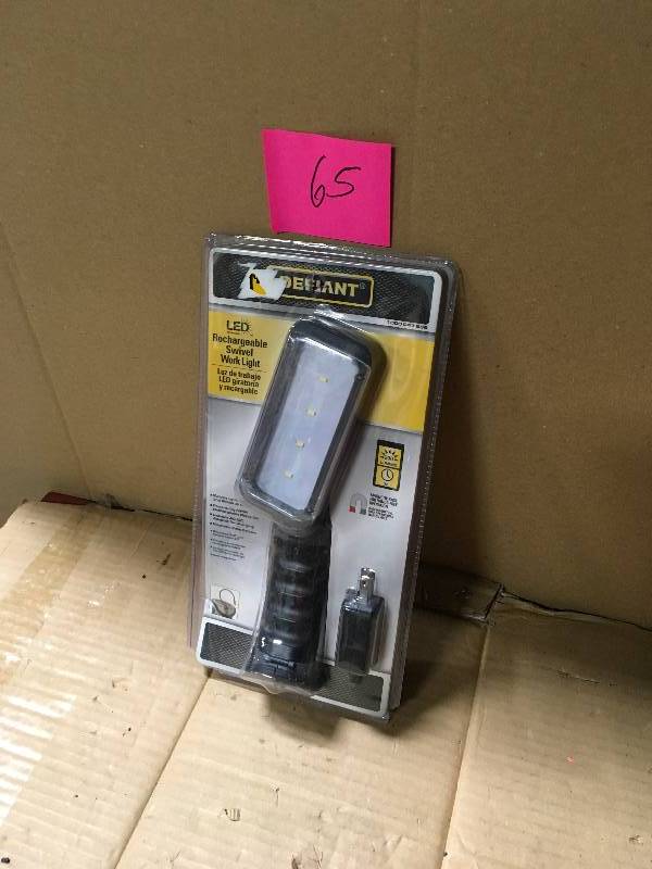 lot 65 image: 2W 10 in. Dark Grey Plastic Rechargeable Integrated LED Swiveling-Head Work Light in good condition