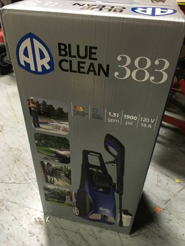 lot 77 image: Ar Blue Clean 1900 Psi 1.5 Gpm Electric Pressure Washer With Spray Kit  Ar383  in good condition