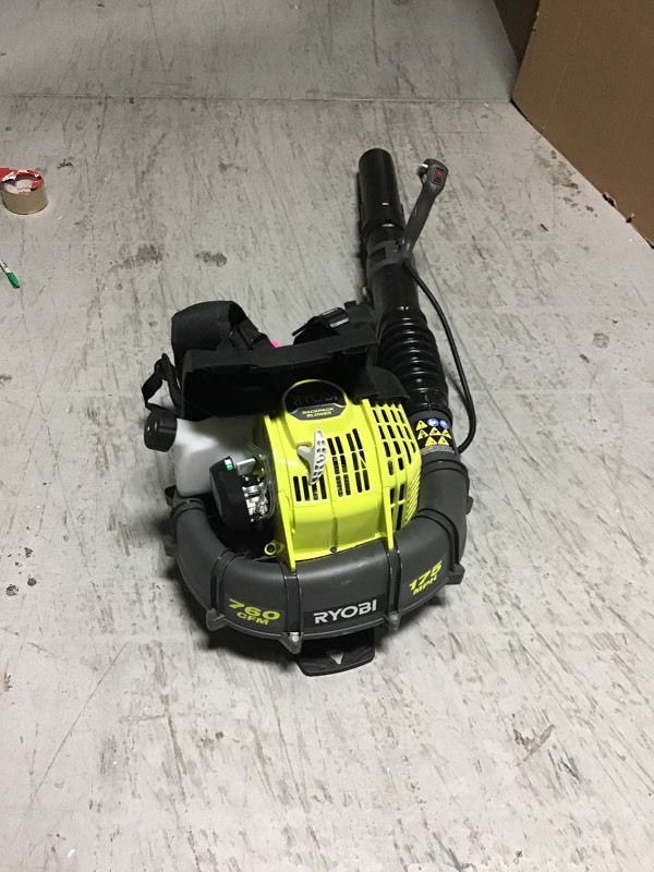 lot 109 image: RYOBI 175 MPH 760 CFM 38cc Gas Backpack Leaf Blower in working conditions