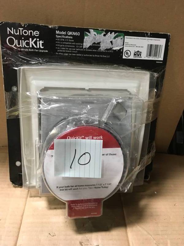 lot 10 image: NuTone QuicKit 60 CFM 2.5 Sones Bath Fan Upgrade Kit QKN60S Bathroom in good condition