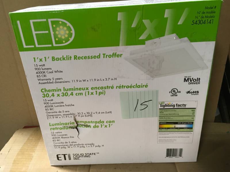 lot 15 image: Eti Ceiling Mounted Lighting 1 ft. x 1 ft. Drop-In White LED Troffer Ceiling Fix in good condition