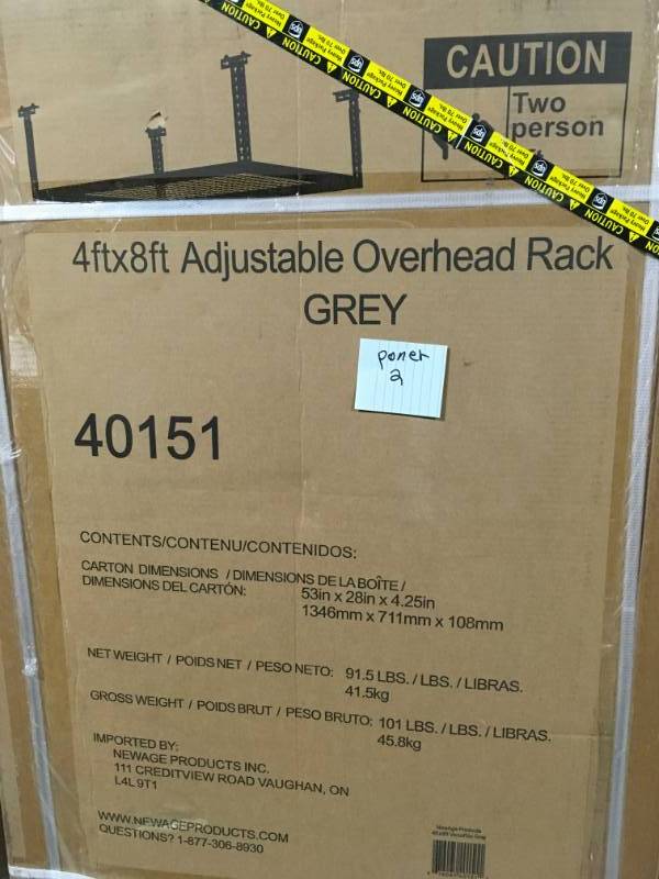 lot 22 image: NewAge Products VersaRack 96 in. L x 48 in. W x 42 in. H Adjustable Ceiling Storage Rack in Gray QTY 2 not used