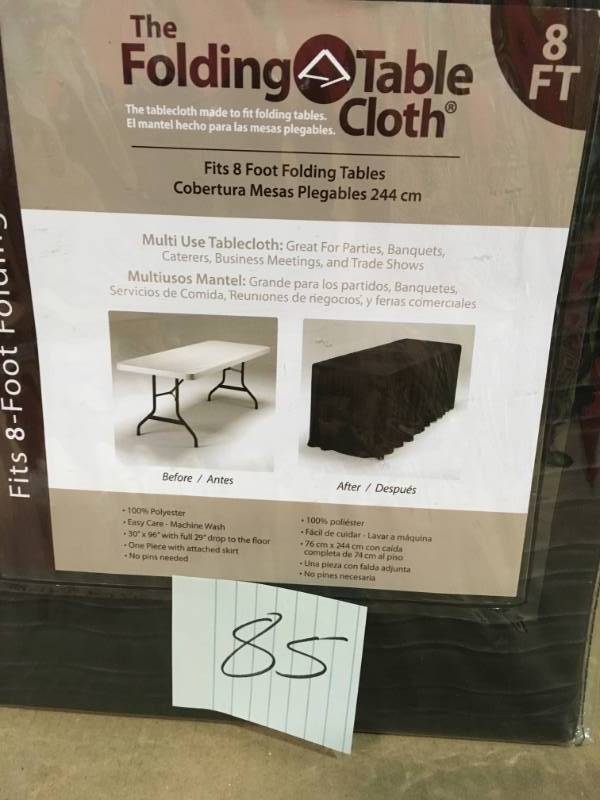 lot 85 image: 8 Foot Folding Table Cloth Black 30x96x29 not used