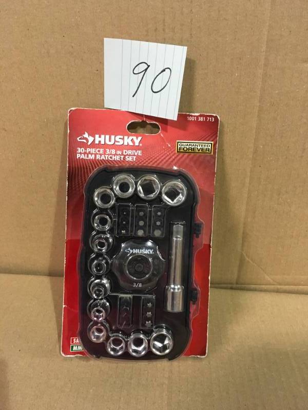 lot 90 image: Husky 38 in. Drive Palm Ratchet and Socket Set (30-Piece) in good condition
