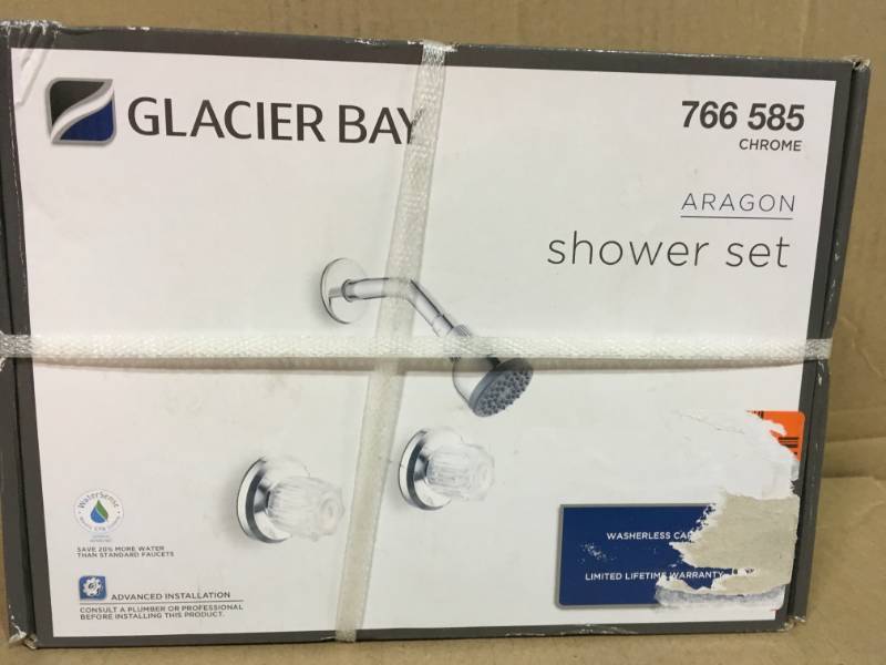 lot 100 image: Glacier Bay 2-Handle 1-Spray Shower Faucet in Chrome Model 766 585 in good condition