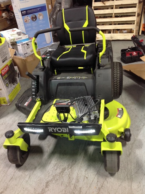 lot 104 image: RYOBI 42 in. 75 Ah Battery Electric Zero Turn Riding Mower in good working conditions