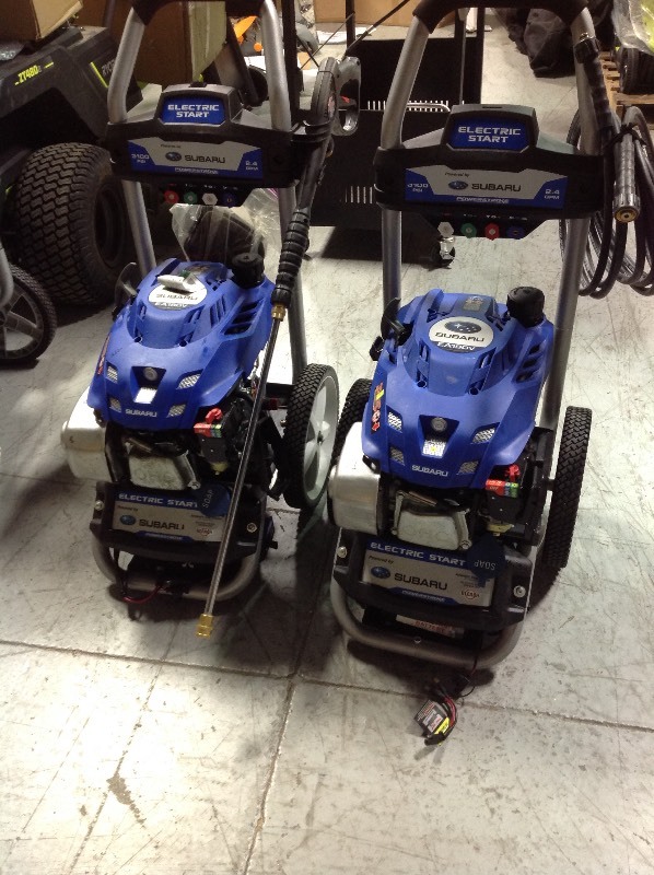 lot 111 image: Lot of 2 Subaru 3,100-PSI 2.4-GPM  Electric Start Gas Pressure Washer for parts or  repair