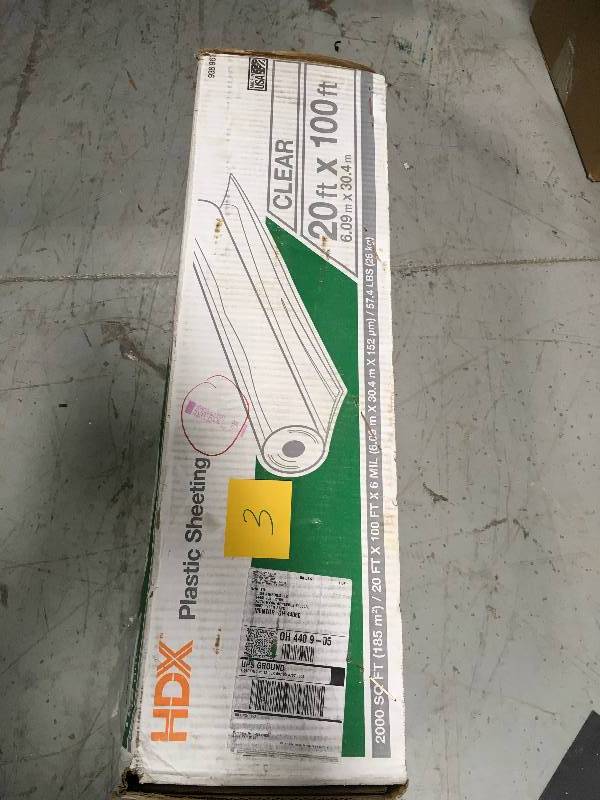 lot 3 image: HDX 20 ft. x 100 ft. Clear 6 mil Plastic Sheeting not used