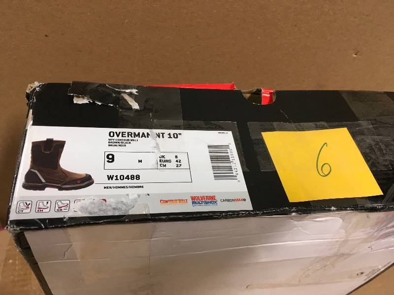 lot 6 image: Wolverine Mens Overman Size 9M Brown Full-Grain Leather Waterproof Composite Toe 10 in. Boot not used