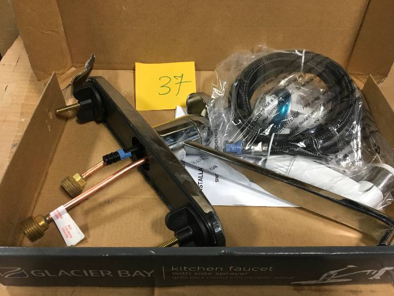 lot 37 image: Glacier Bay Single-Handle Standard Kitchen Faucet with White Side Sprayer in Chrome  in good condition