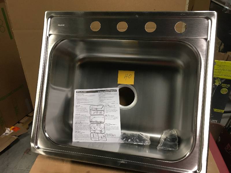 lot 40 image: Elkay Drop-In Stainless Steel 25 in. 4-Hole Single Bowl Kitchen Sink not sued