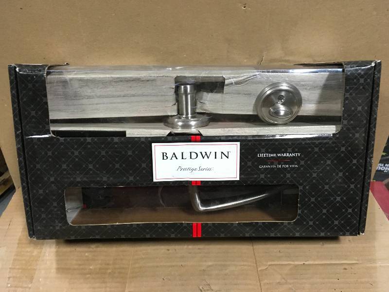 lot 50 image: Baldwin Prestige Nautica Single Cylinder Satin Nickel Door Handleset with Tobin Door Lever Featuring SmartKey Security  in good condition