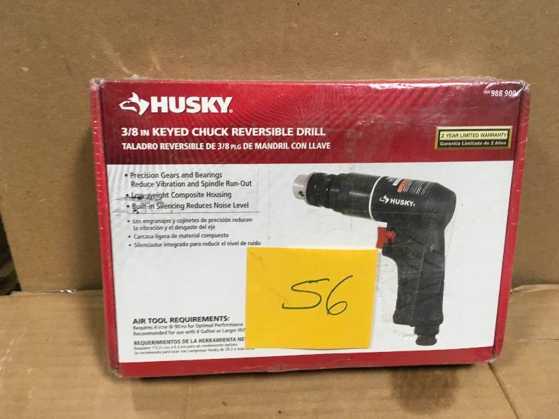 lot 56 image: Husky H4310 (988 900) Pneumatic 38 Keyed Chuck Reversible Drill  in good condition
