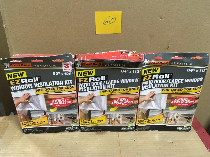 lot 60 image: Frost King EO 42 in. x 62 in. Premium EZ Roll-on Shrink Window Insulation Kit (3-Pack) not used