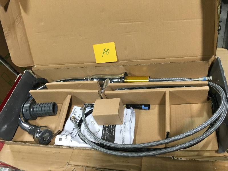 lot 70 image: Glacier Bay Pavilion Single-Handle Pull-Down Kitchen Faucet with TurboSpray and FastMount and Soap Dispenser in Chrome  in good condition