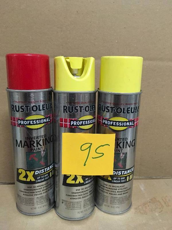 lot 95 image: Rust-Oleum Professional 2x Inverted Marking Paint Hi-Visibilty Yellow not used