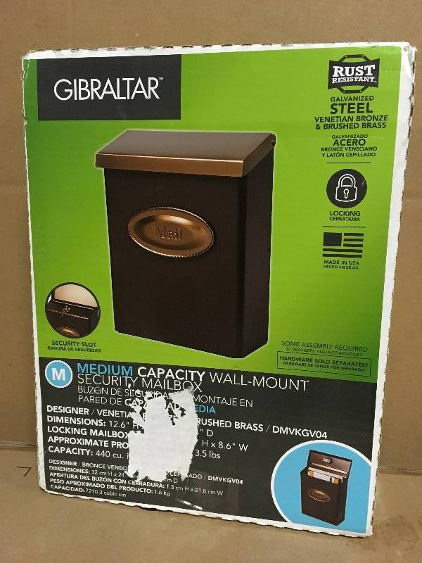 lot 98 image: Gibraltar Mailboxes Designer Medium Venetian Bronze Vertical Wall-Mount Locking Mailbox not used