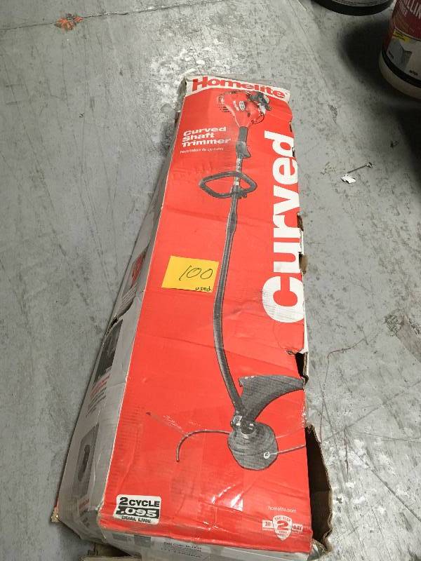 lot 100 image: Homelite 2-Cycle 26 CC Curved Shaft Gas Trimmer USED  in good condition