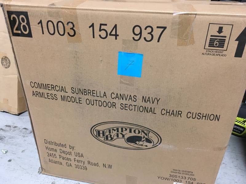 Hampton Bay Commercial Grade Armless Middle Outdoor Sectional Chair Cushion in Sunbrella Canvas Navy not used