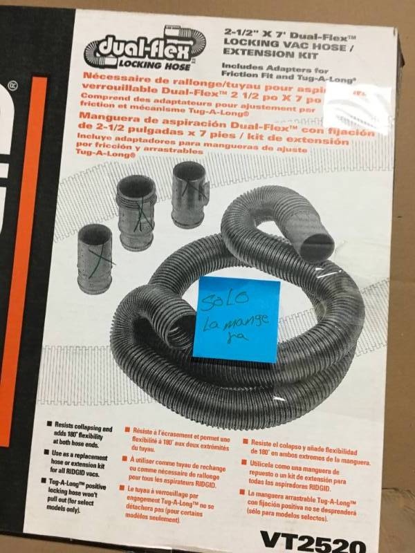 RIDGID 2-12 in. x 7 ft. Tug-A-Long Vacuum Hose for RIDGID WetDry Vacs MISSING ADAPTERS